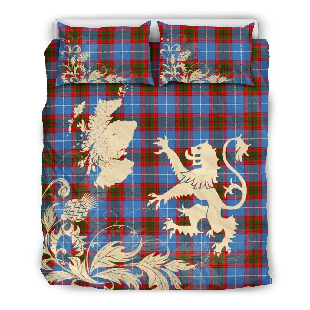 Pennycook Clan Bedding Set, Scottish Tartan Pennycook Clan Bedding Set Scotland Lion & Thistle Map Style