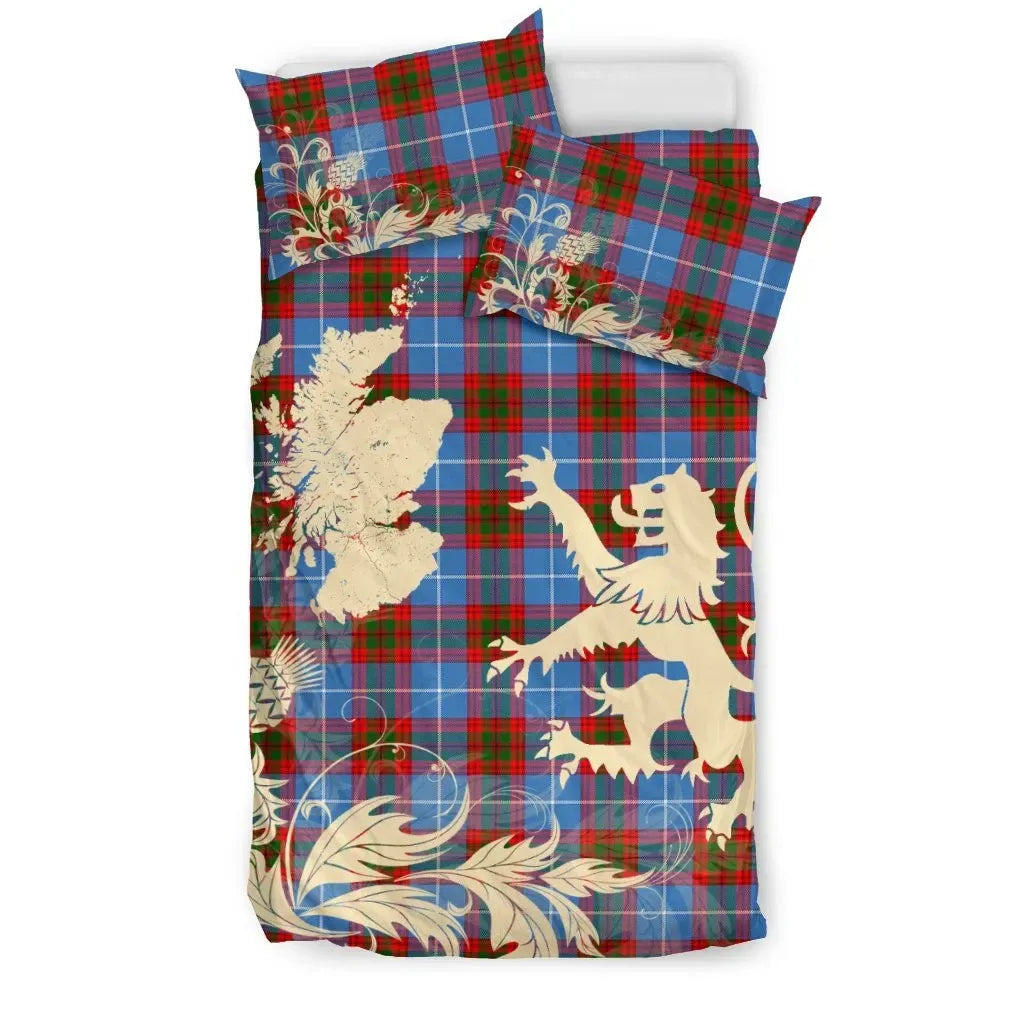 Pennycook Clan Bedding Set, Scottish Tartan Pennycook Clan Bedding Set Scotland Lion & Thistle Map Style