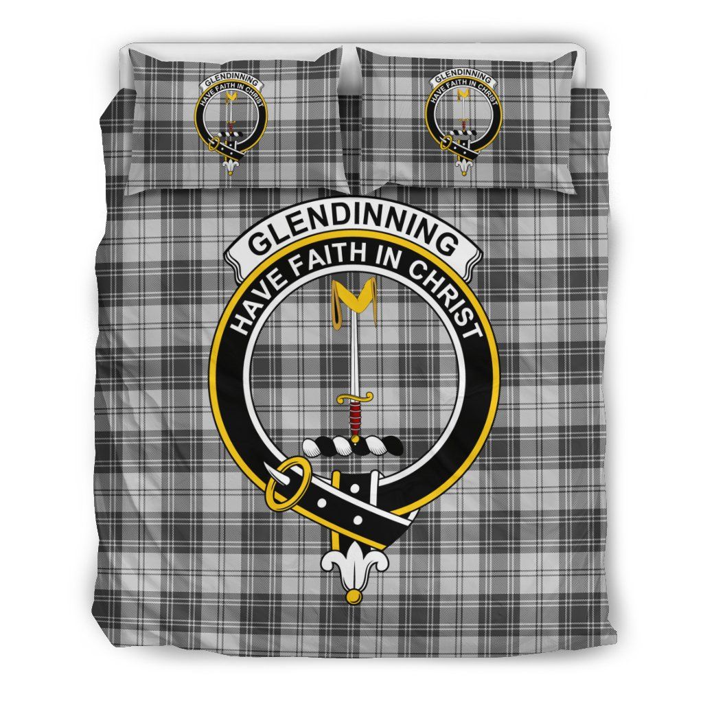 Glendinning Clan Bedding Set, Scottish Tartan Glendinning Clan Bedding Set Crest Style