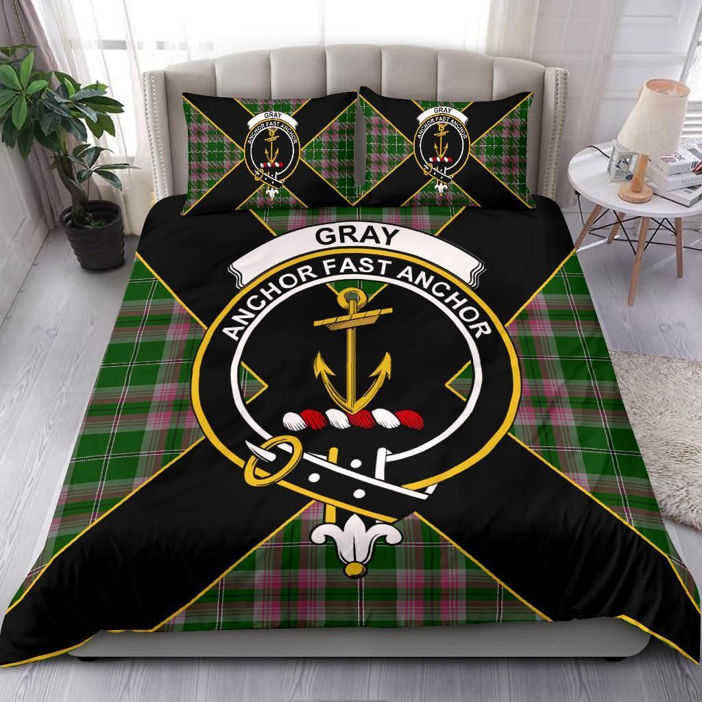 Gray Clan Bedding Set, Scottish Tartan Gray Clan Bedding Set Luxury Style