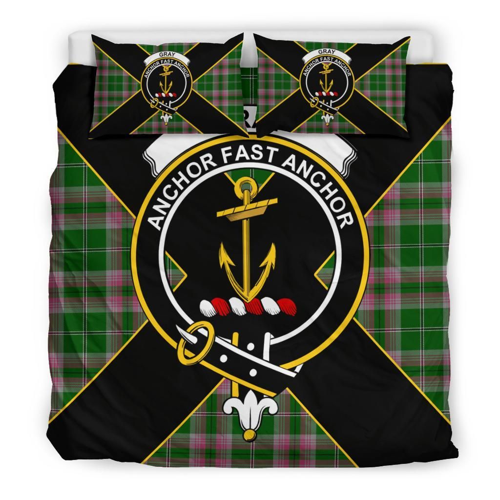 Gray Clan Bedding Set, Scottish Tartan Gray Clan Bedding Set Luxury Style