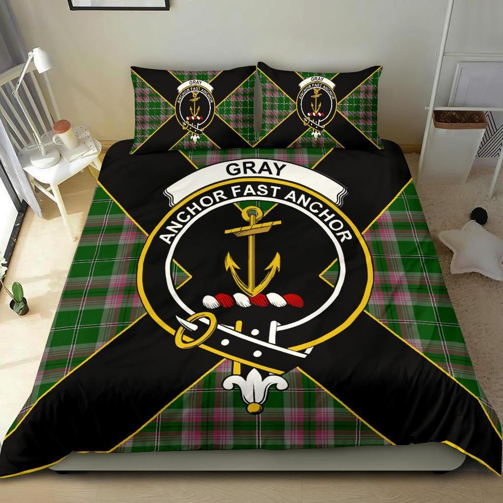 Gray Clan Bedding Set, Scottish Tartan Gray Clan Bedding Set Luxury Style
