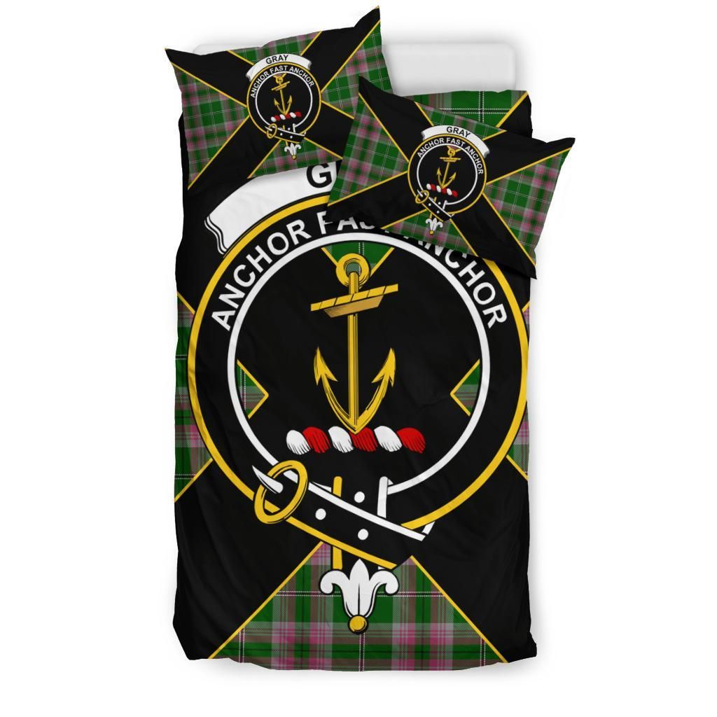 Gray Clan Bedding Set, Scottish Tartan Gray Clan Bedding Set Luxury Style