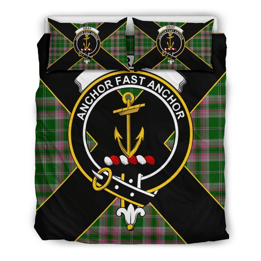 Gray Clan Bedding Set, Scottish Tartan Gray Clan Bedding Set Luxury Style