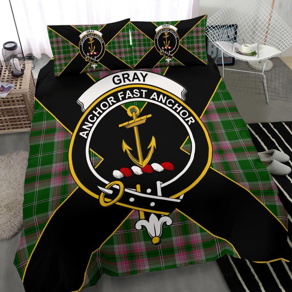 Gray Clan Bedding Set, Scottish Tartan Gray Clan Bedding Set Luxury Style