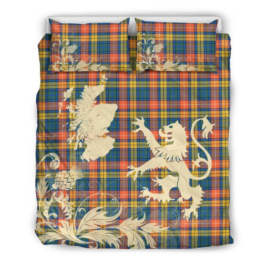 Buchanan Ancient Clan Bedding Set, Scottish Tartan Buchanan Ancient Clan Bedding Set Scotland Lion & Thistle Map Style