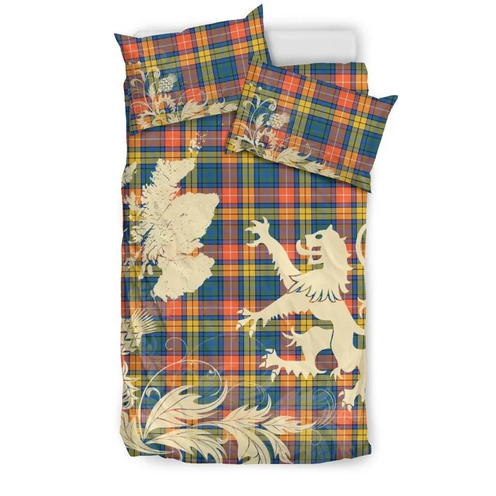 Buchanan Ancient Clan Bedding Set, Scottish Tartan Buchanan Ancient Clan Bedding Set Scotland Lion & Thistle Map Style