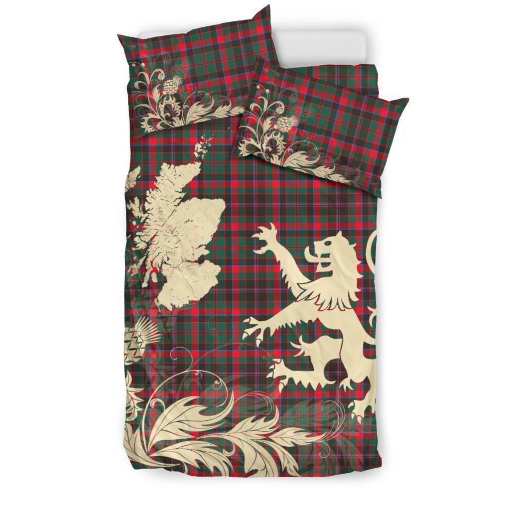 Cumming Hunting Modern Clan Bedding Set, Scottish Tartan Cumming Hunting Modern Clan Bedding Set Scotland Lion & Thistle Map Style