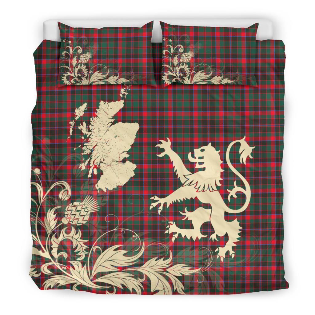 Cumming Hunting Modern Clan Bedding Set, Scottish Tartan Cumming Hunting Modern Clan Bedding Set Scotland Lion & Thistle Map Style