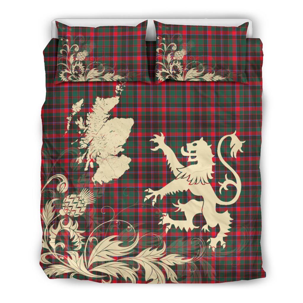 Cumming Hunting Modern Clan Bedding Set, Scottish Tartan Cumming Hunting Modern Clan Bedding Set Scotland Lion & Thistle Map Style