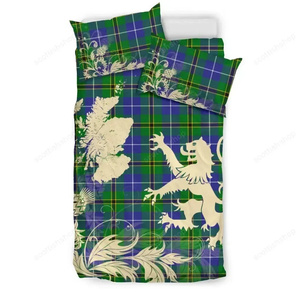 Turnbull Hunting Clan Bedding Set, Scottish Tartan Turnbull Hunting Clan Bedding Set Scotland Lion & Thistle Map Style