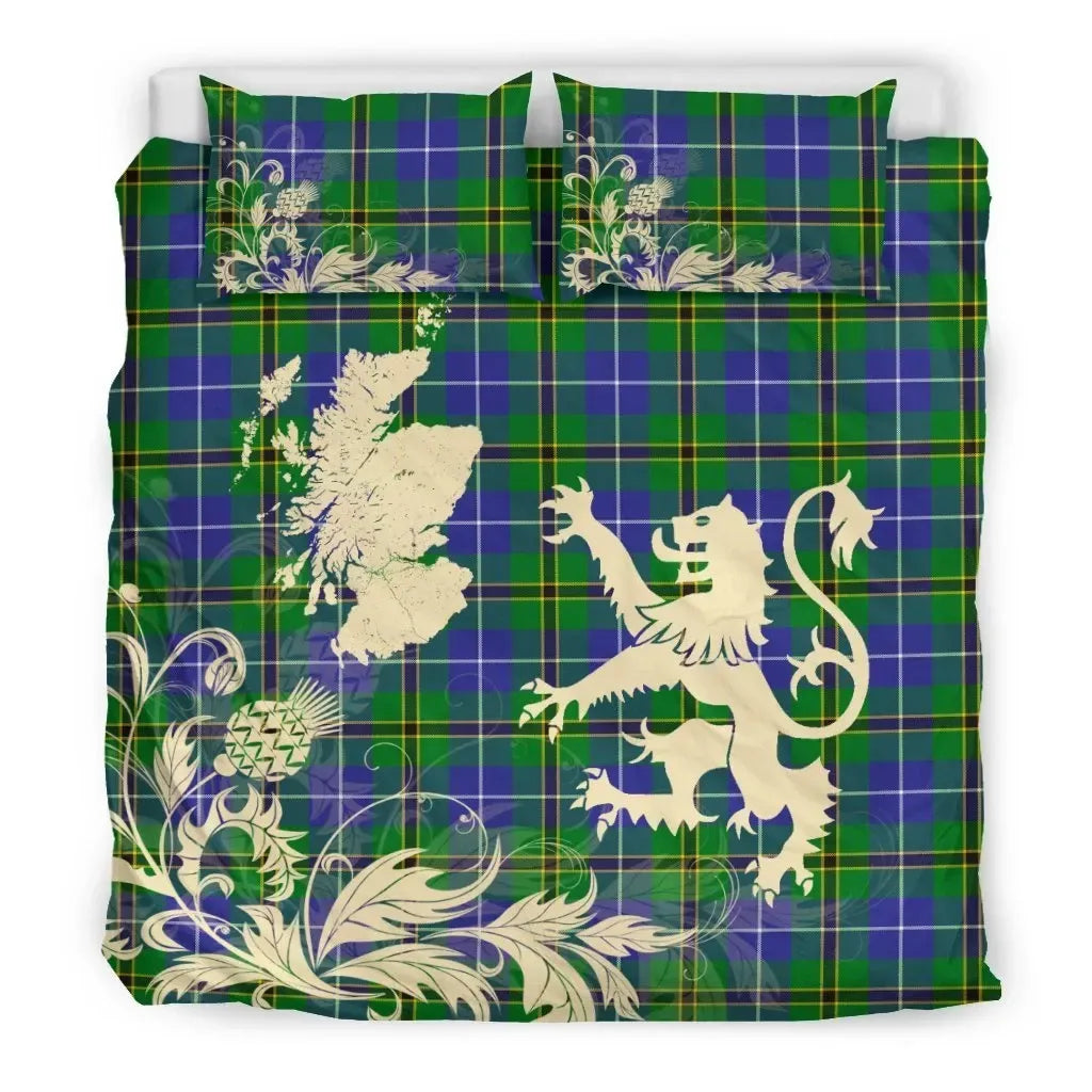 Turnbull Hunting Clan Bedding Set, Scottish Tartan Turnbull Hunting Clan Bedding Set Scotland Lion & Thistle Map Style