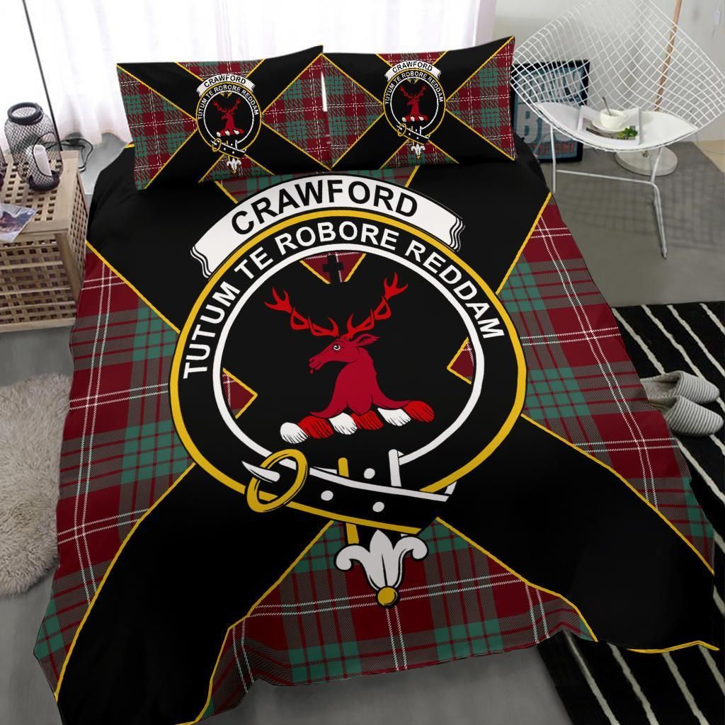 Crawford Clan Bedding Set, Scottish Tartan Crawford Clan Bedding Set Luxury Style
