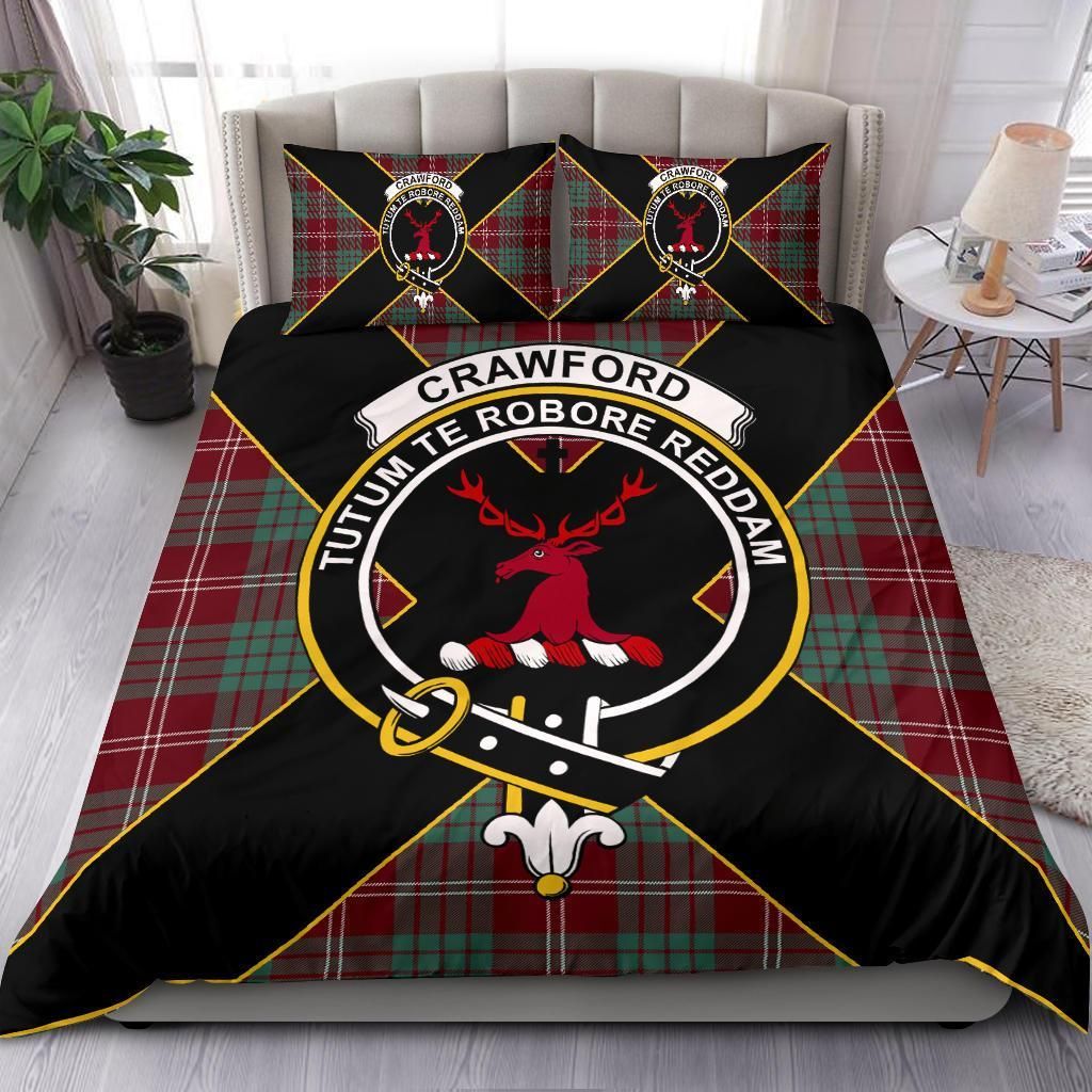 Crawford Clan Bedding Set, Scottish Tartan Crawford Clan Bedding Set Luxury Style