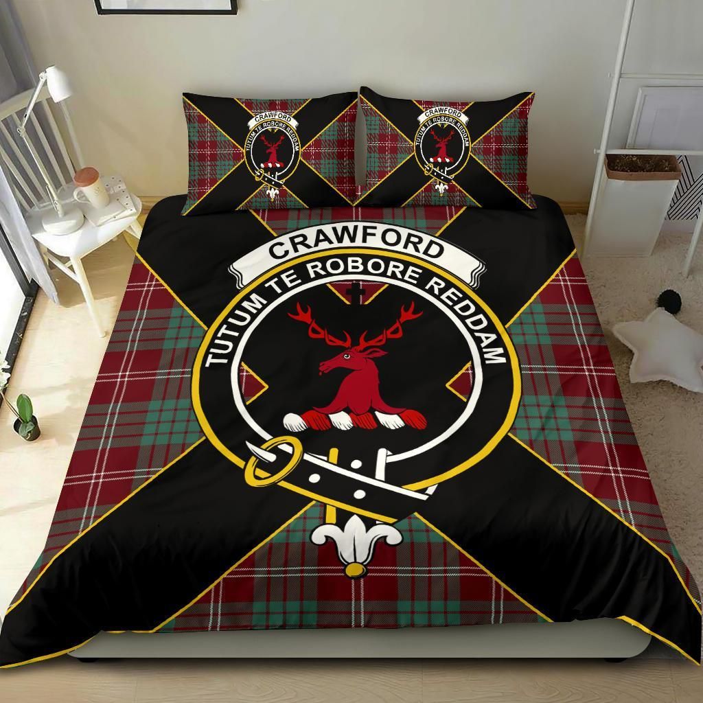 Crawford Clan Bedding Set, Scottish Tartan Crawford Clan Bedding Set Luxury Style