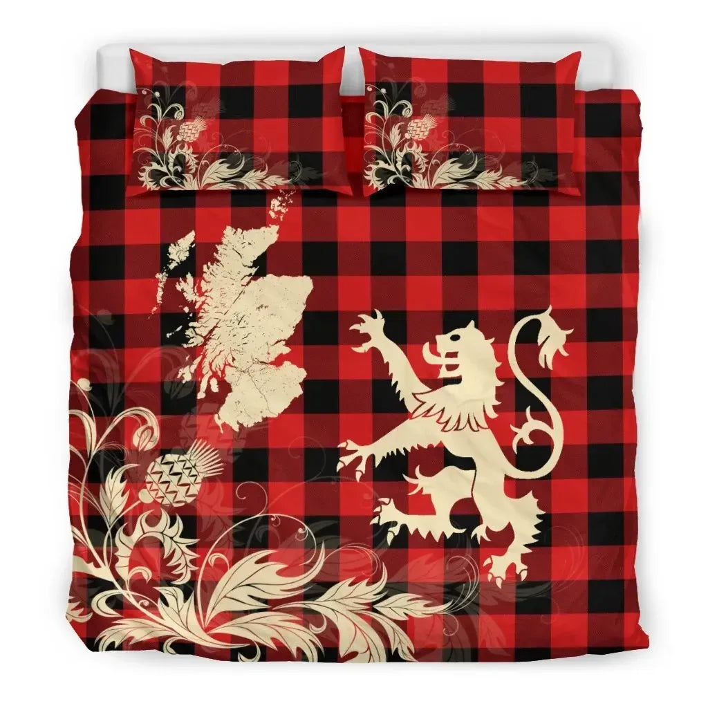 Rob Roy Macgregor Modern Clan Bedding Set, Scottish Tartan Rob Roy Macgregor Modern Clan Bedding Set Scotland Lion & Thistle Map Style