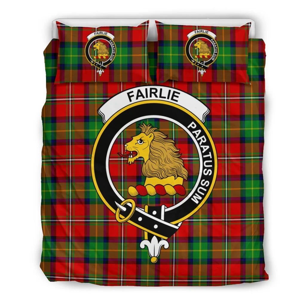 Fairlie Clan Bedding Set, Scottish Tartan Fairlie Clan Bedding Set Crest Style