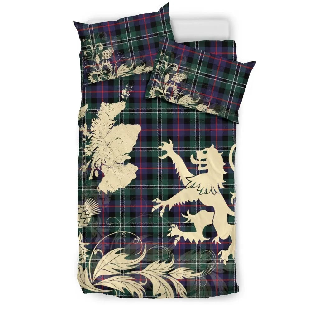 Rose Hunting Modern Clan Bedding Set, Scottish Tartan Rose Hunting Modern Clan Bedding Set Scotland Lion & Thistle Map Style