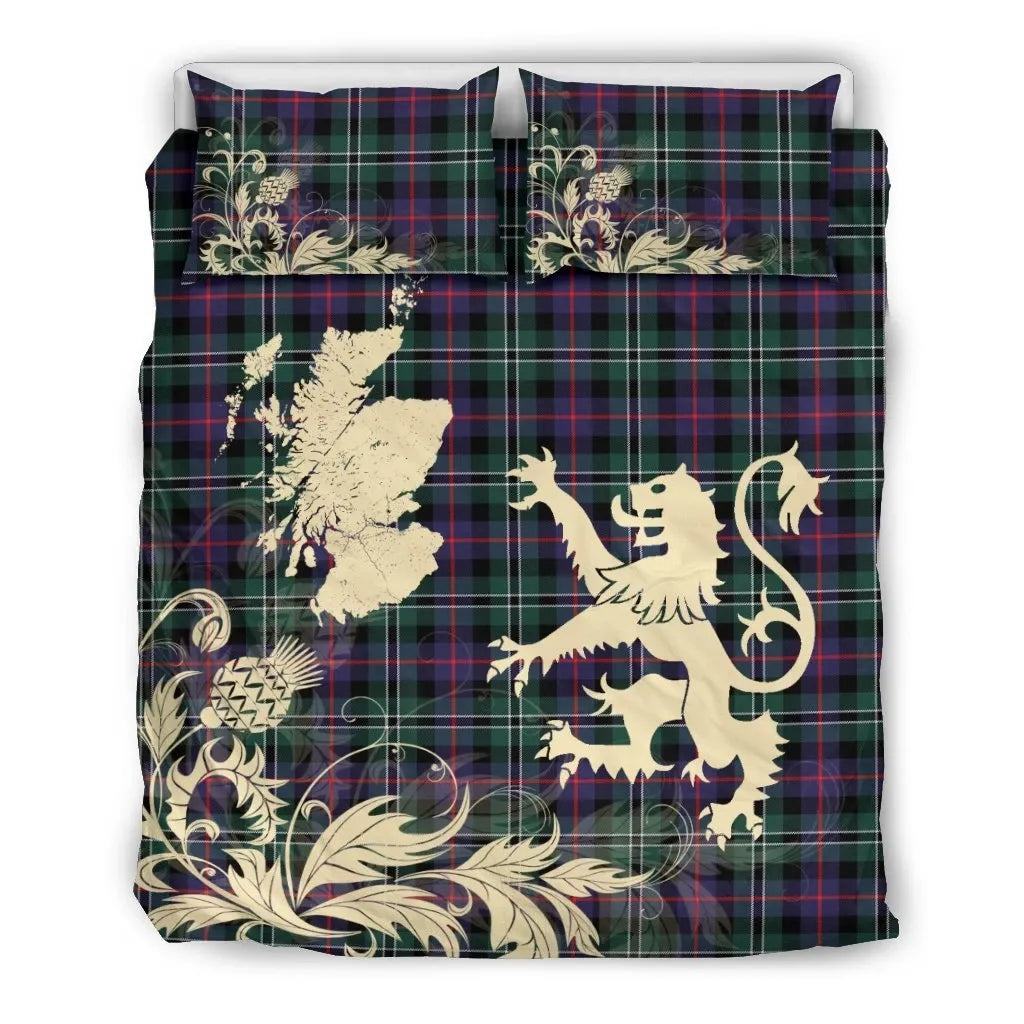 Rose Hunting Modern Clan Bedding Set, Scottish Tartan Rose Hunting Modern Clan Bedding Set Scotland Lion & Thistle Map Style