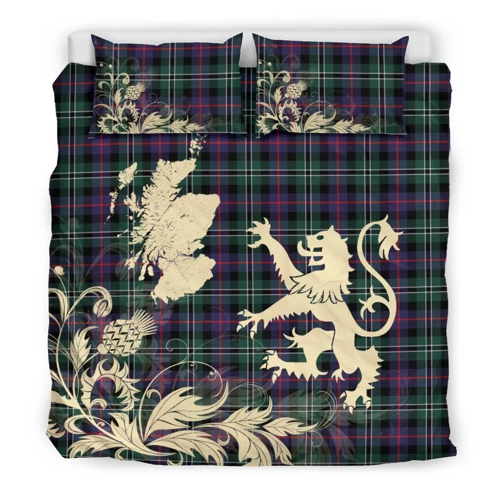 Rose Hunting Modern Clan Bedding Set, Scottish Tartan Rose Hunting Modern Clan Bedding Set Scotland Lion & Thistle Map Style