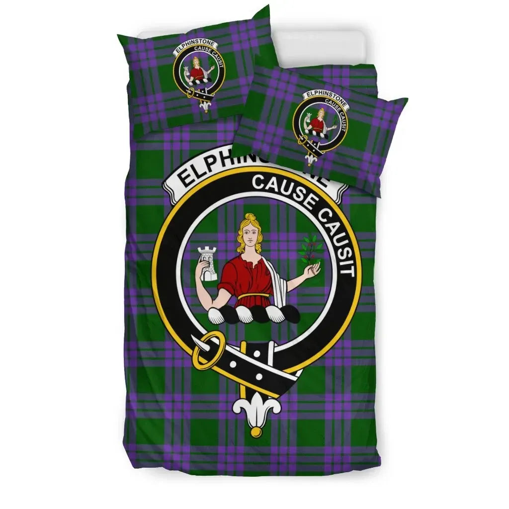 Elphinstone Clan Bedding Set, Scottish Tartan Elphinstone Clan Bedding Set Crest Style