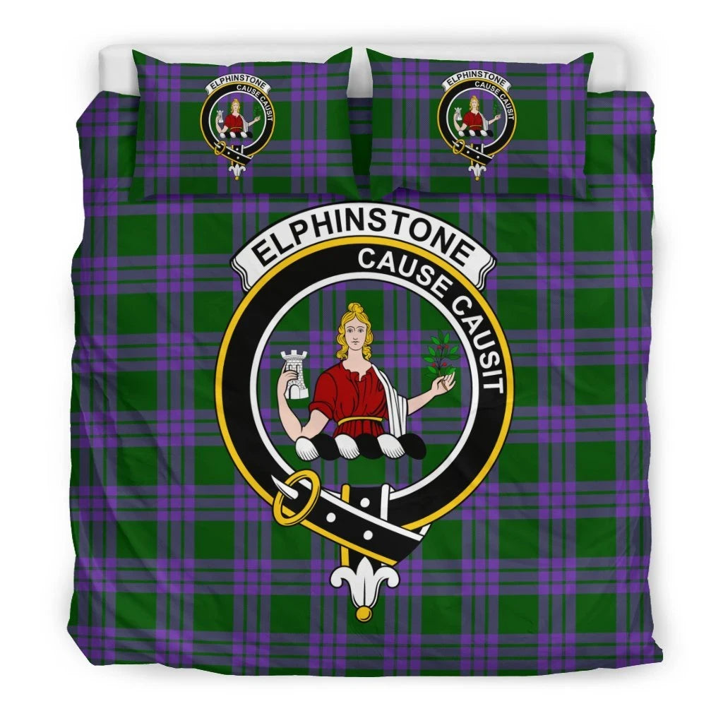 Elphinstone Clan Bedding Set, Scottish Tartan Elphinstone Clan Bedding Set Crest Style