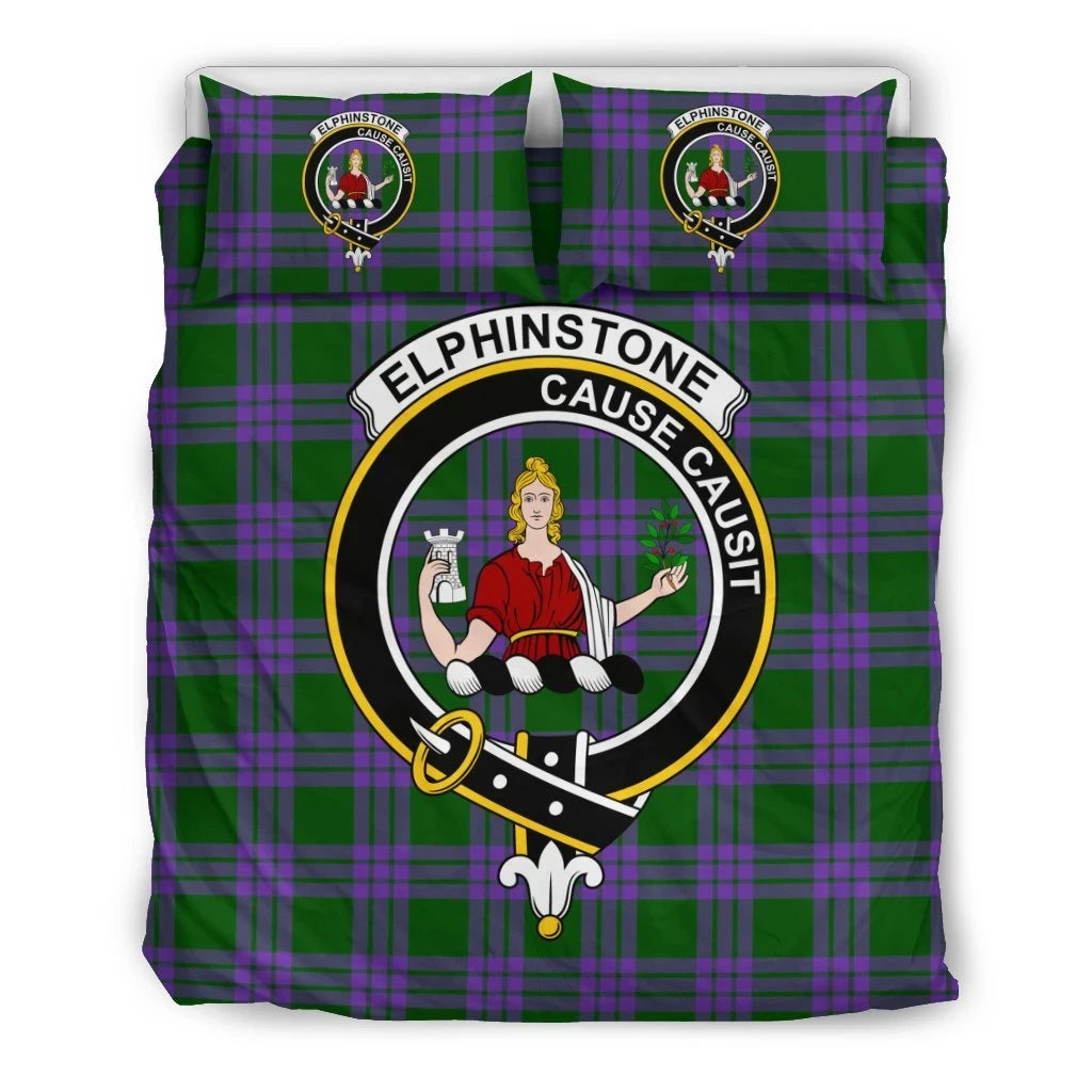 Elphinstone Clan Bedding Set, Scottish Tartan Elphinstone Clan Bedding Set Crest Style