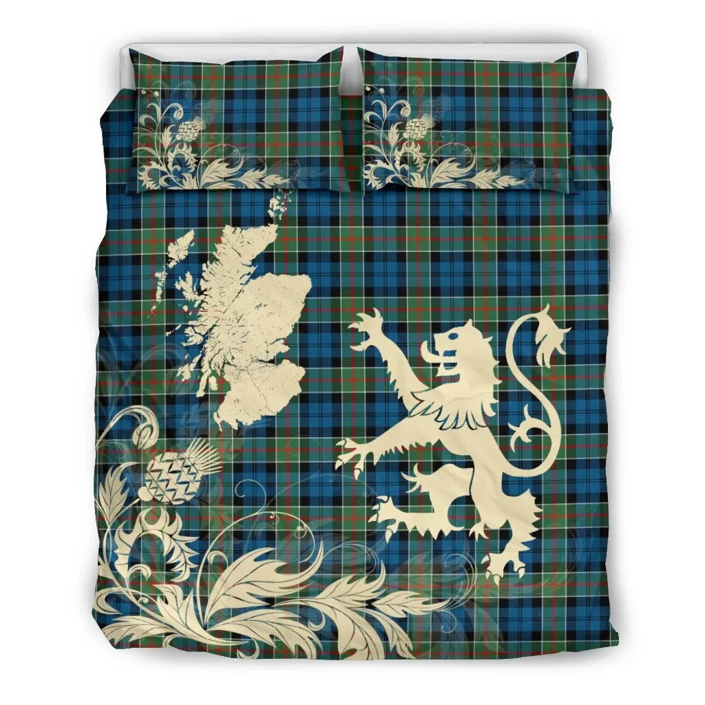 Colquhoun Ancient Clan Bedding Set, Scottish Tartan Colquhoun Ancient Clan Bedding Set Scotland Lion & Thistle Map Style