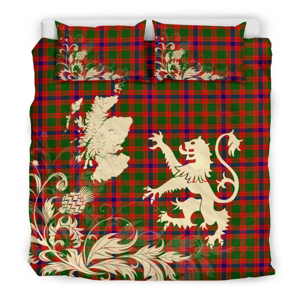 Skene Modern Clan Bedding Set, Scottish Tartan Skene Modern Clan Bedding Set Scotland Lion & Thistle Map Style