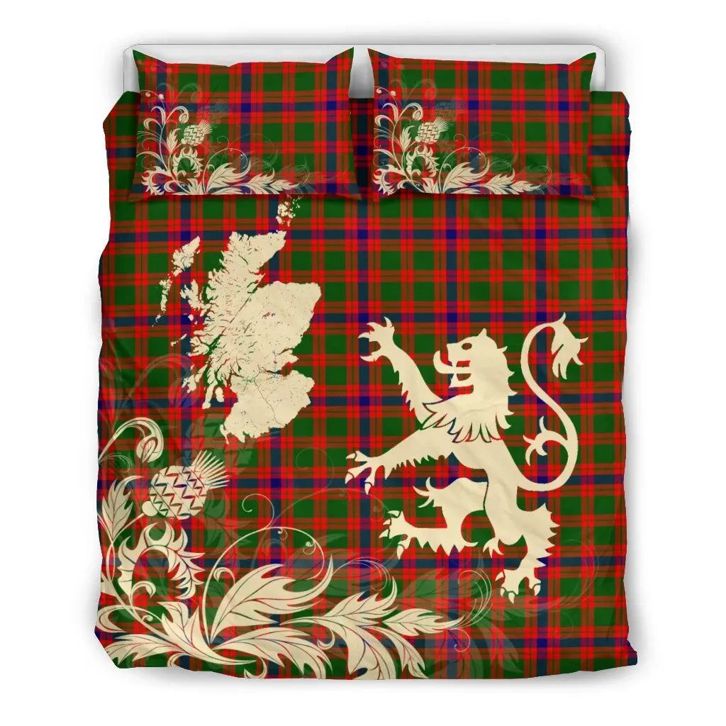 Skene Modern Clan Bedding Set, Scottish Tartan Skene Modern Clan Bedding Set Scotland Lion & Thistle Map Style