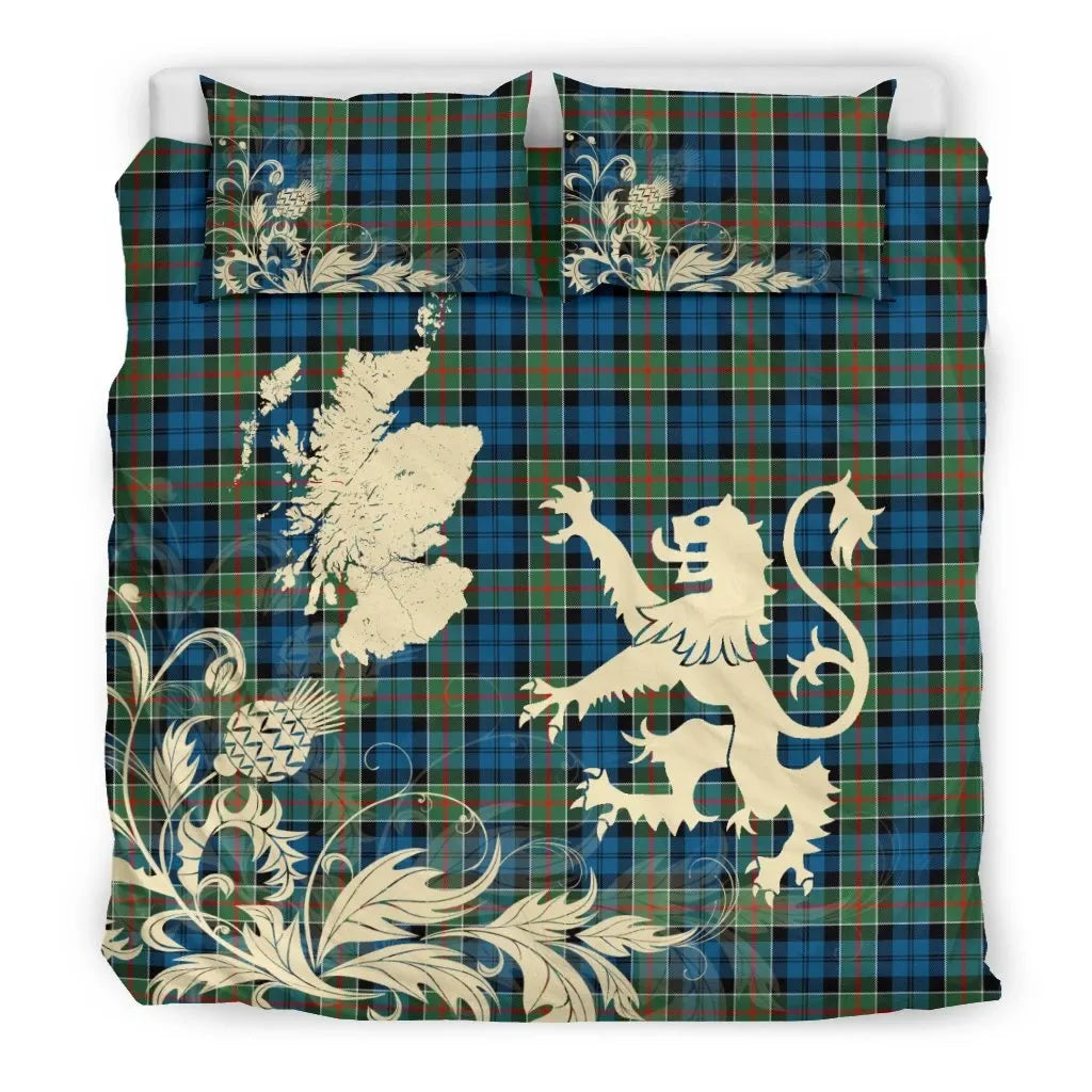 Colquhoun Ancient Clan Bedding Set, Scottish Tartan Colquhoun Ancient Clan Bedding Set Scotland Lion & Thistle Map Style