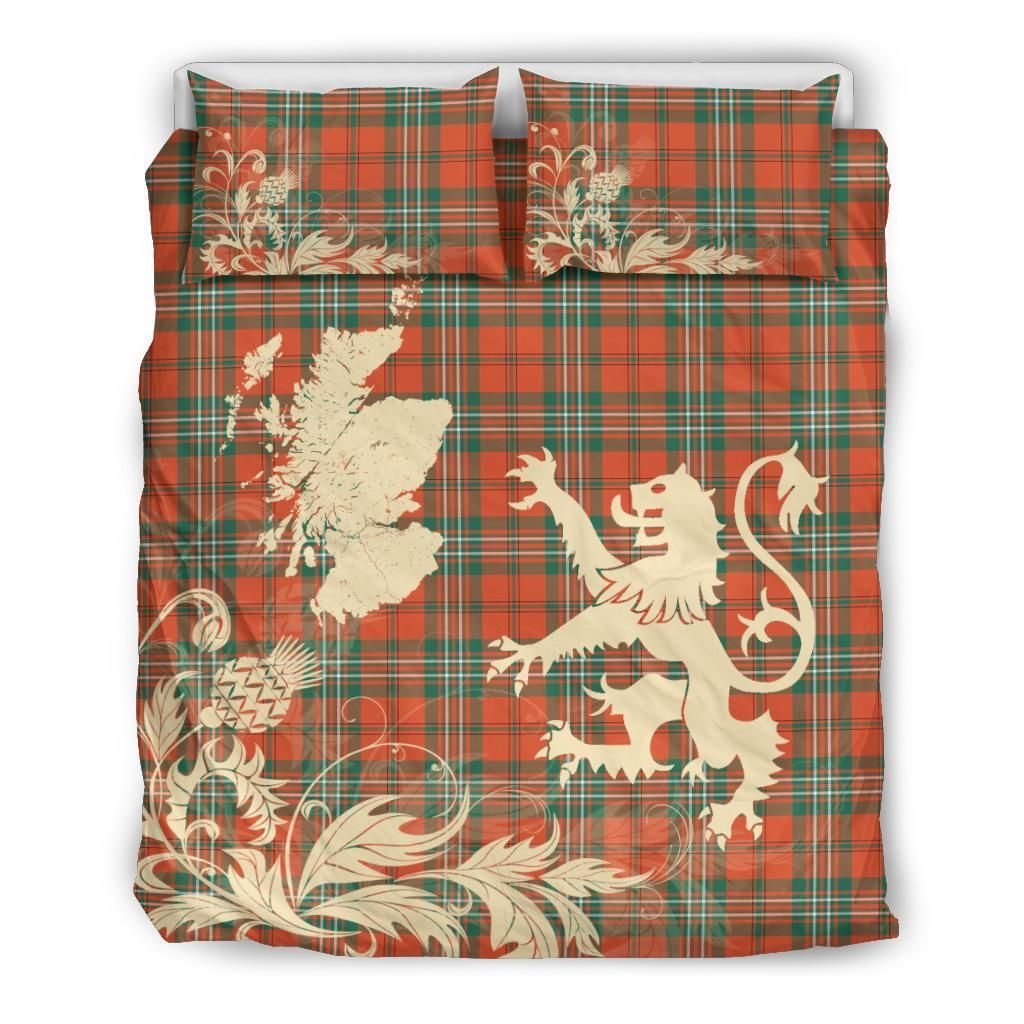 Scott Ancient Clan Bedding Set, Scottish Tartan Scott Ancient Clan Bedding Set Scotland Lion & Thistle Map Style