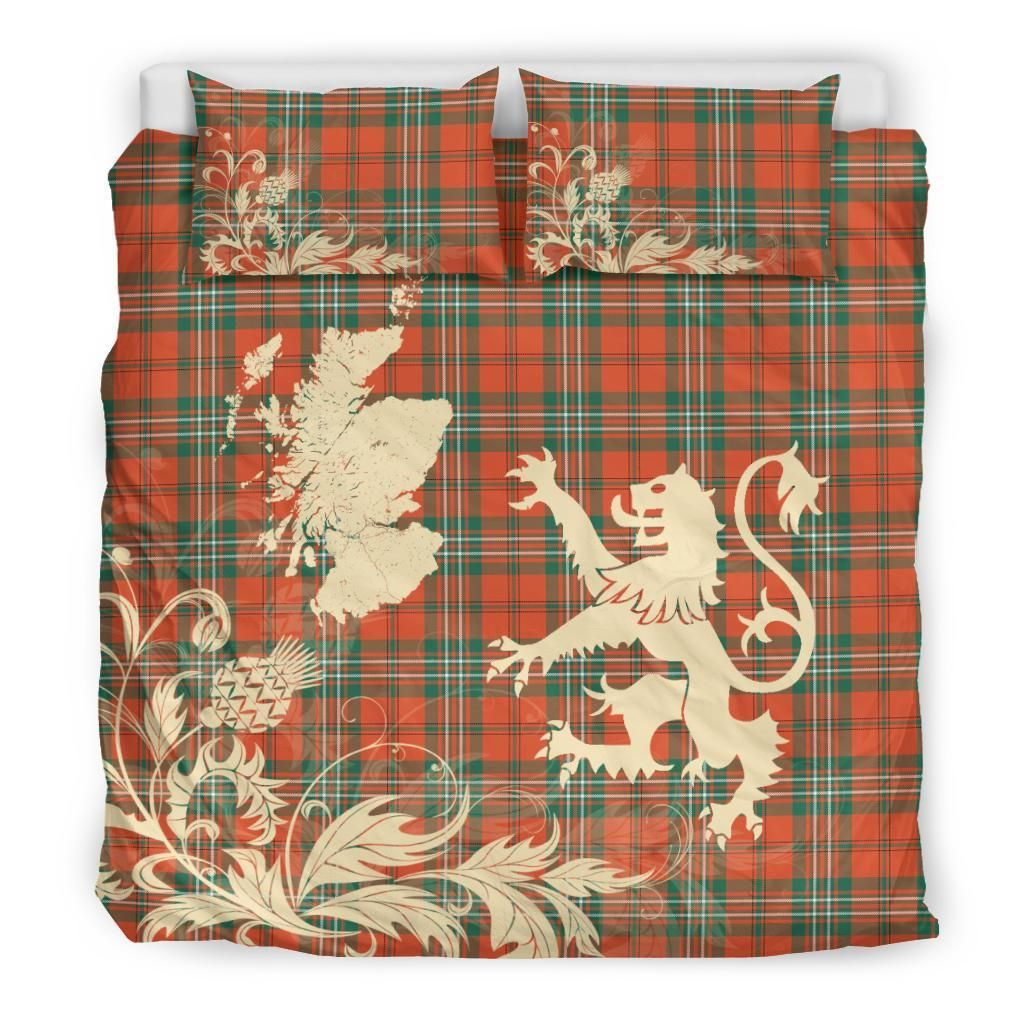 Scott Ancient Clan Bedding Set, Scottish Tartan Scott Ancient Clan Bedding Set Scotland Lion & Thistle Map Style