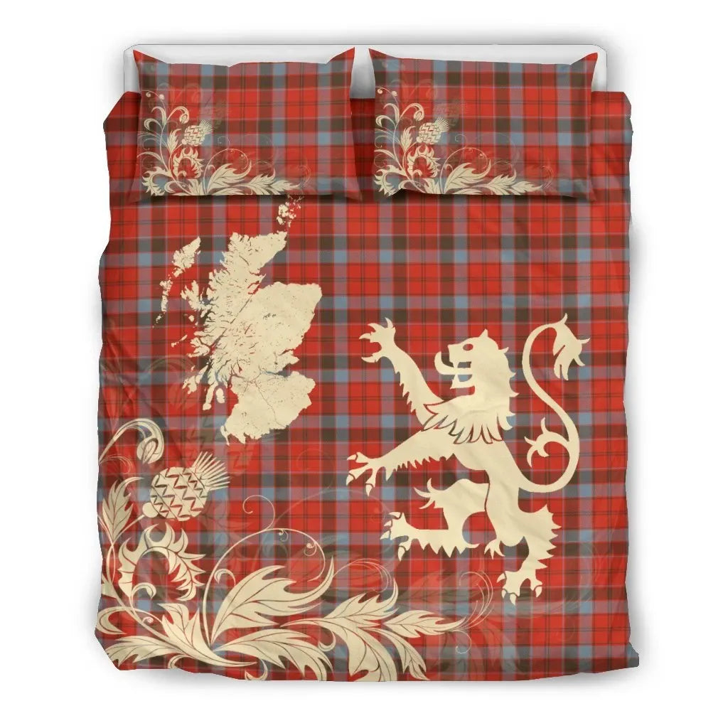 Robertson Weathered Clan Bedding Set, Scottish Tartan Robertson Weathered Clan Bedding Set Scotland Lion & Thistle Map Style