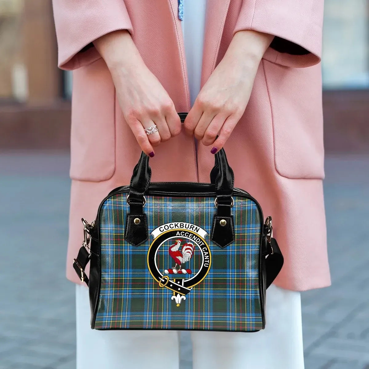 Cockburn Modern Tartan Crest Shoulder Handbag