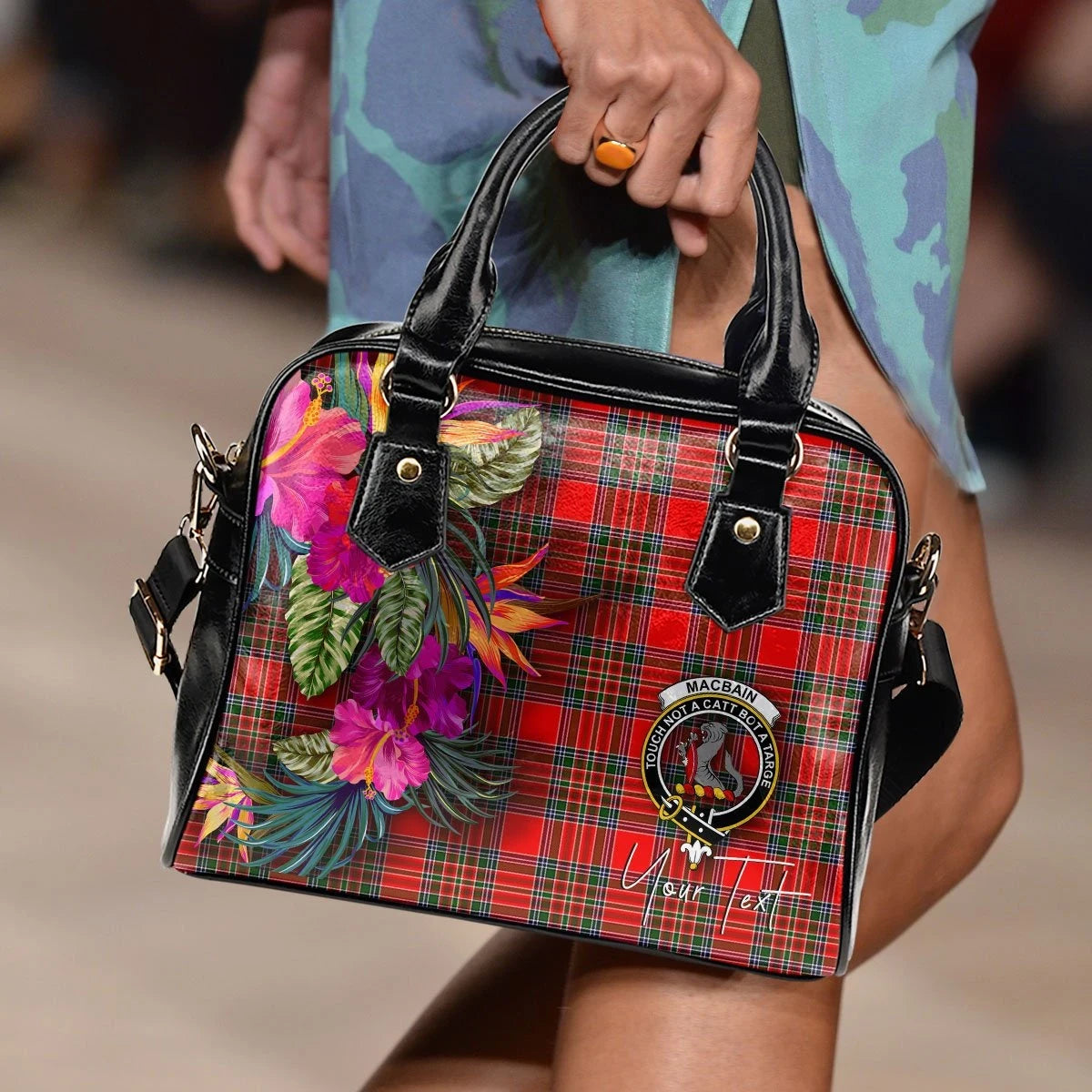 MacBain Tartan Hibiscus Shoulder Handbag