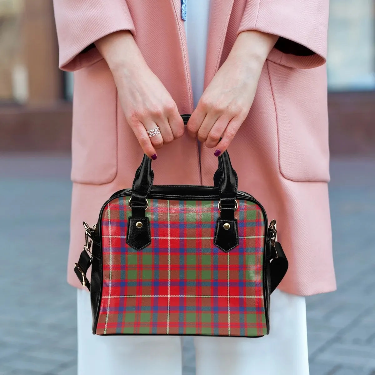 Shaw Red Modern Tartan Plaid Shoulder Handbag