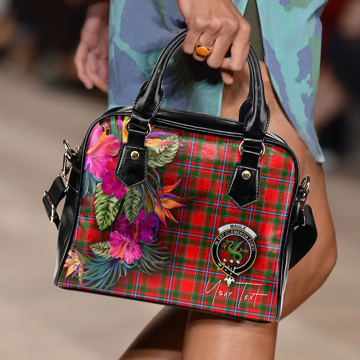 Maule Tartan Hibiscus Shoulder Handbag