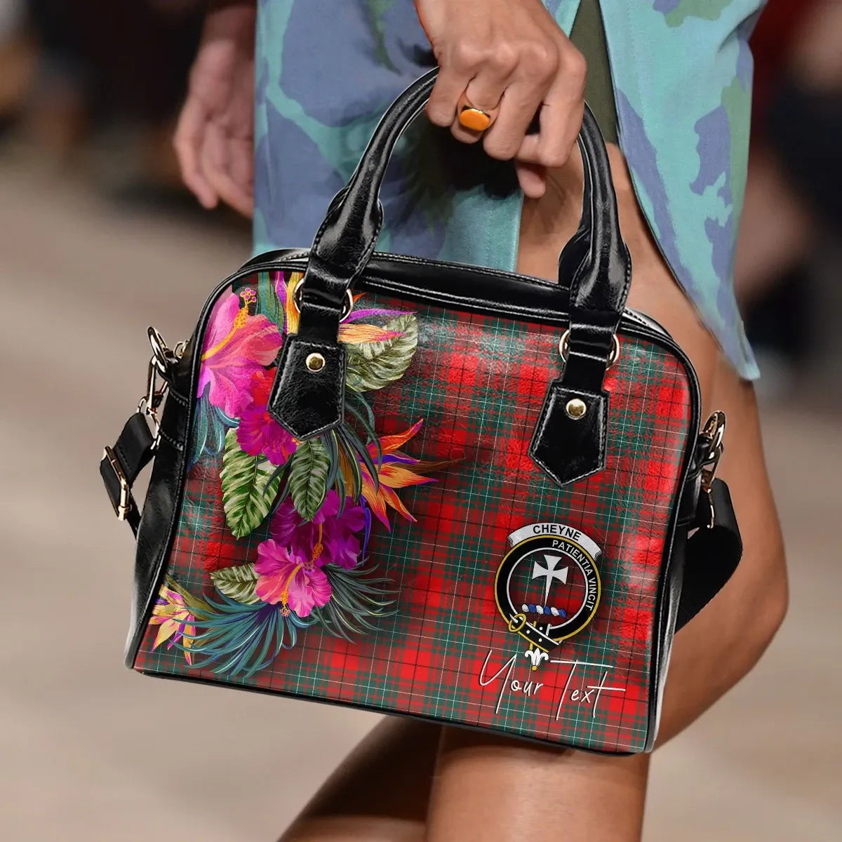 Cheyne Tartan Hibiscus Shoulder Handbag