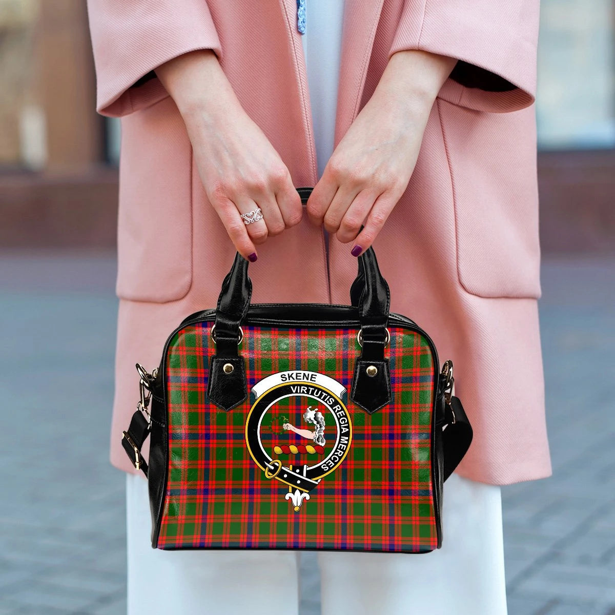 Skene Modern Tartan Crest Shoulder Handbag