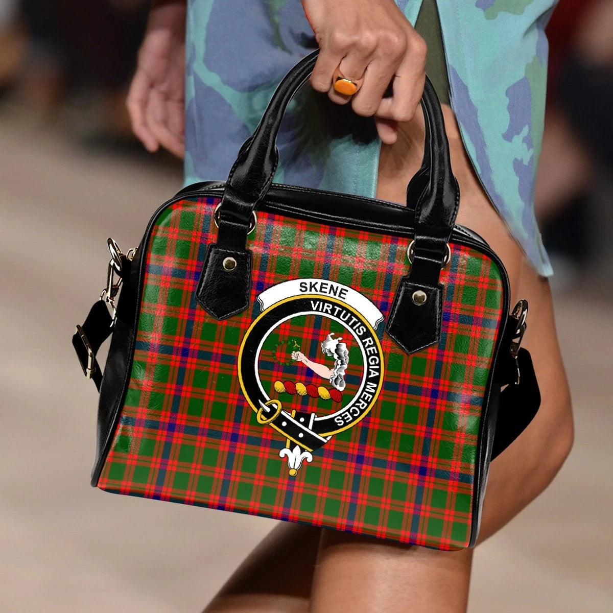 Skene Modern Tartan Crest Shoulder Handbag