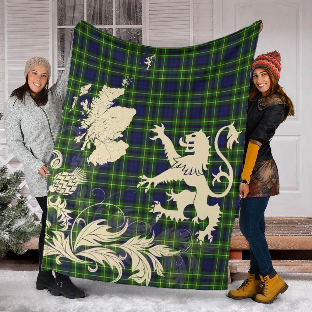 Campbell of Breadalbane Modern Clan Blanket, Scottish Tartan Campbell of Breadalbane Modern Clans Blanket Thistle Map Style