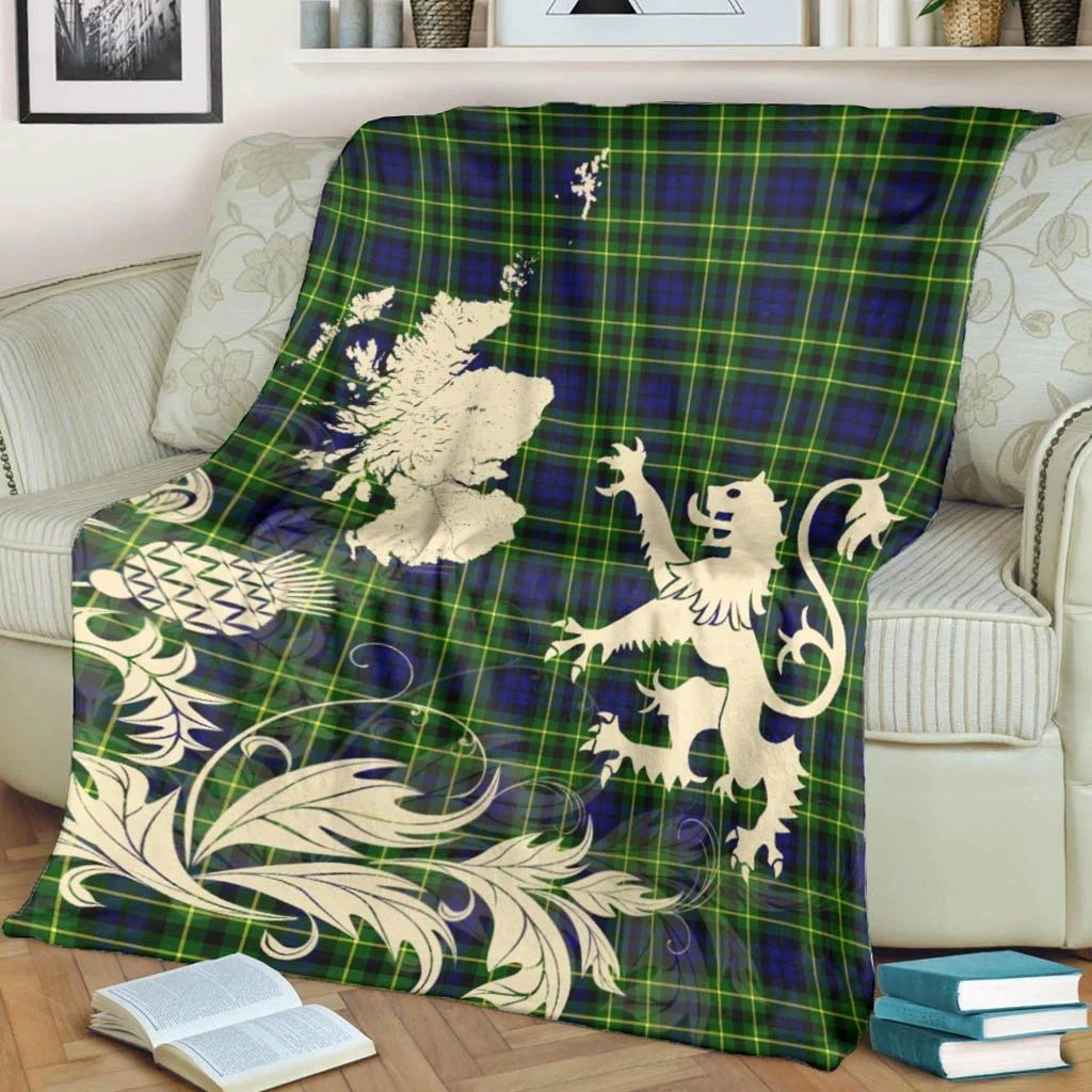 Campbell of Breadalbane Modern Clan Blanket, Scottish Tartan Campbell of Breadalbane Modern Clans Blanket Thistle Map Style