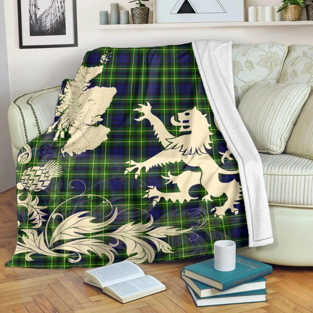 Campbell of Breadalbane Modern Clan Blanket, Scottish Tartan Campbell of Breadalbane Modern Clans Blanket Thistle Map Style