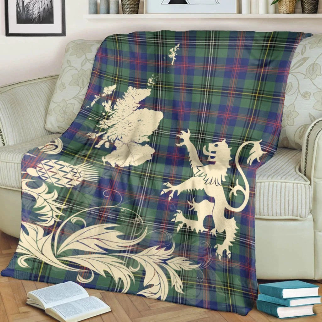 Wood Modern Clan Blanket, Scottish Tartan Wood Modern Clans Blanket Thistle Map Style