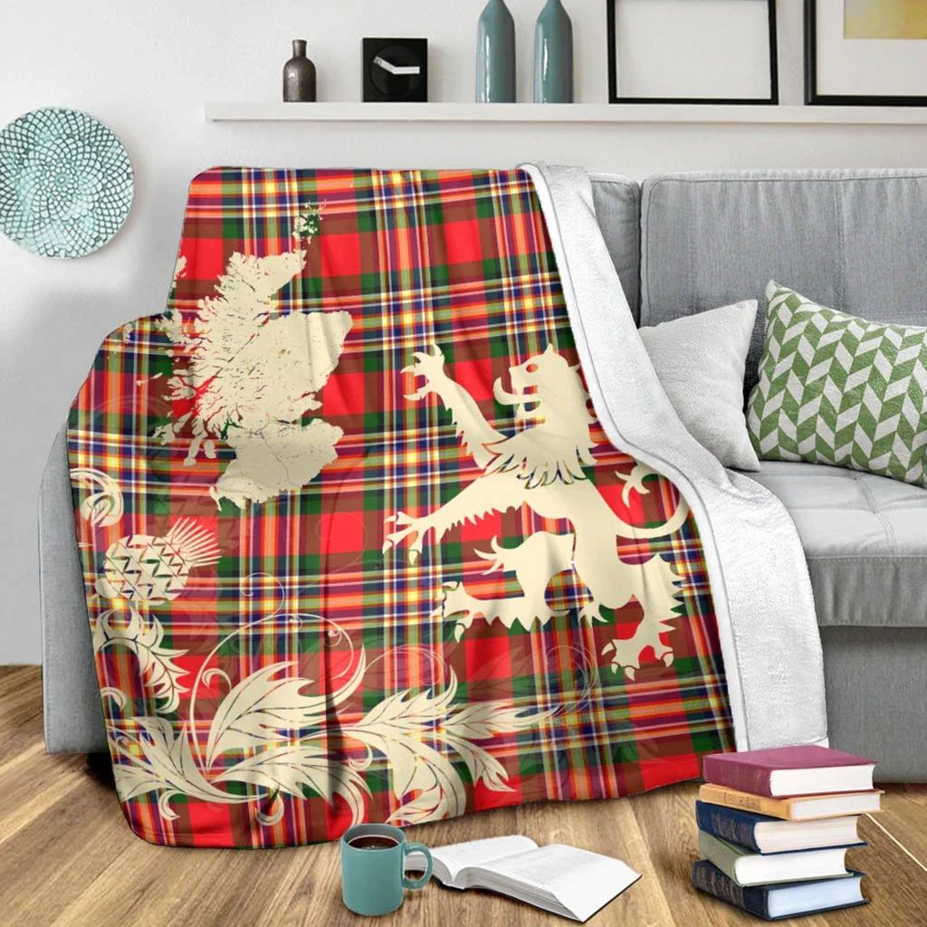 MacGillivray Modern Clan Blanket, Scottish Tartan MacGillivray Modern Clans Blanket Thistle Map Style