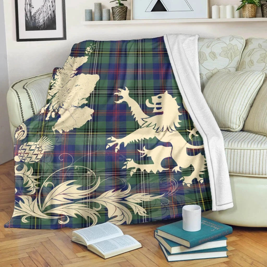 Wood Modern Clan Blanket, Scottish Tartan Wood Modern Clans Blanket Thistle Map Style