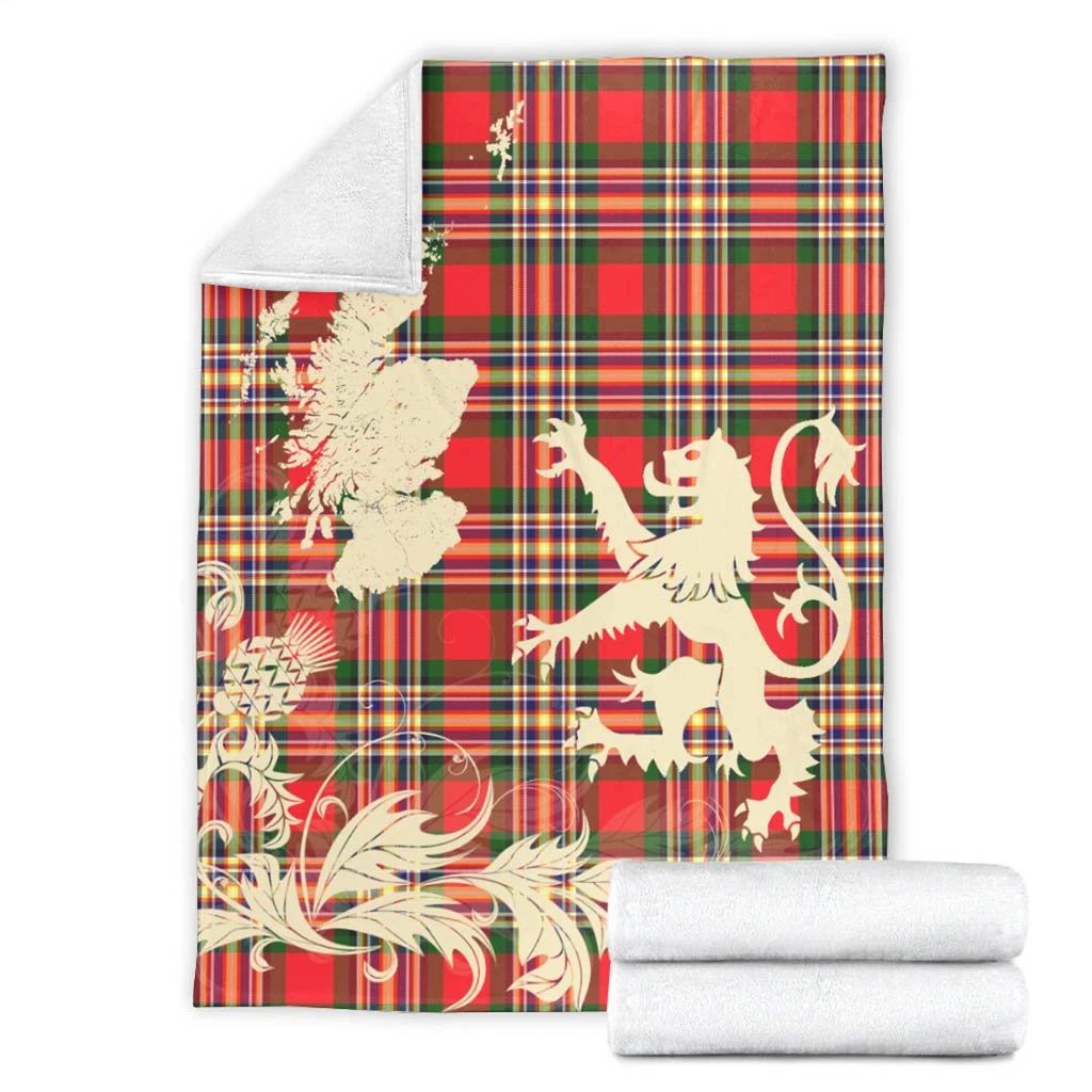 MacGillivray Modern Clan Blanket, Scottish Tartan MacGillivray Modern Clans Blanket Thistle Map Style