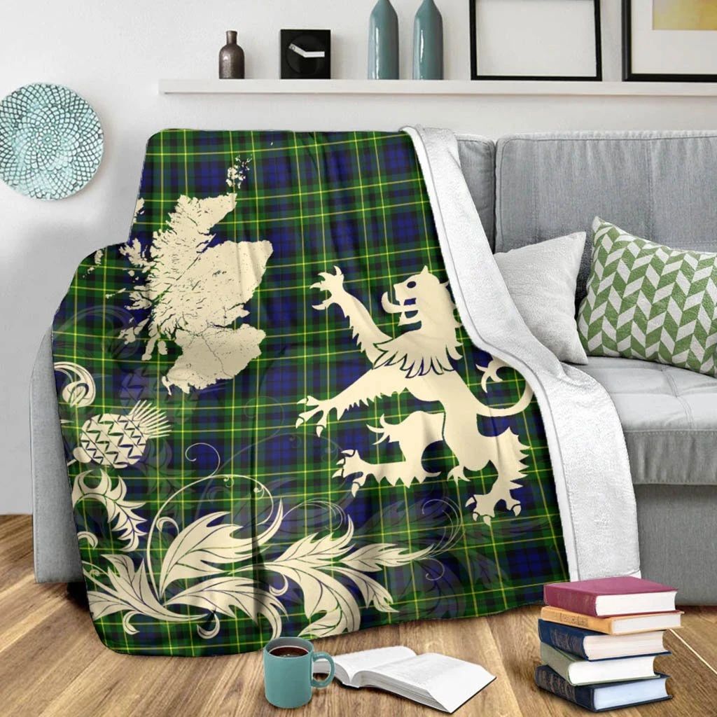 Campbell of Breadalbane Modern Clan Blanket, Scottish Tartan Campbell of Breadalbane Modern Clans Blanket Thistle Map Style