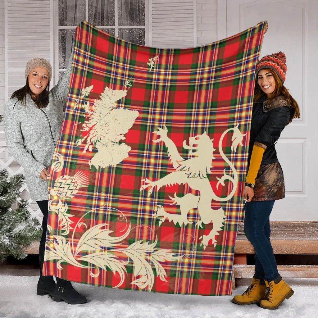 MacGillivray Modern Clan Blanket, Scottish Tartan MacGillivray Modern Clans Blanket Thistle Map Style